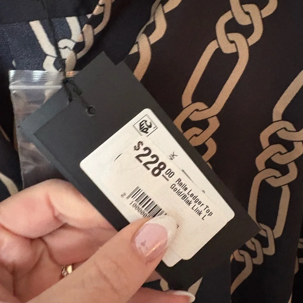 NWT Rails Chain-Print Button-Up Blouse - Black & Beige - Picture 4 of 5